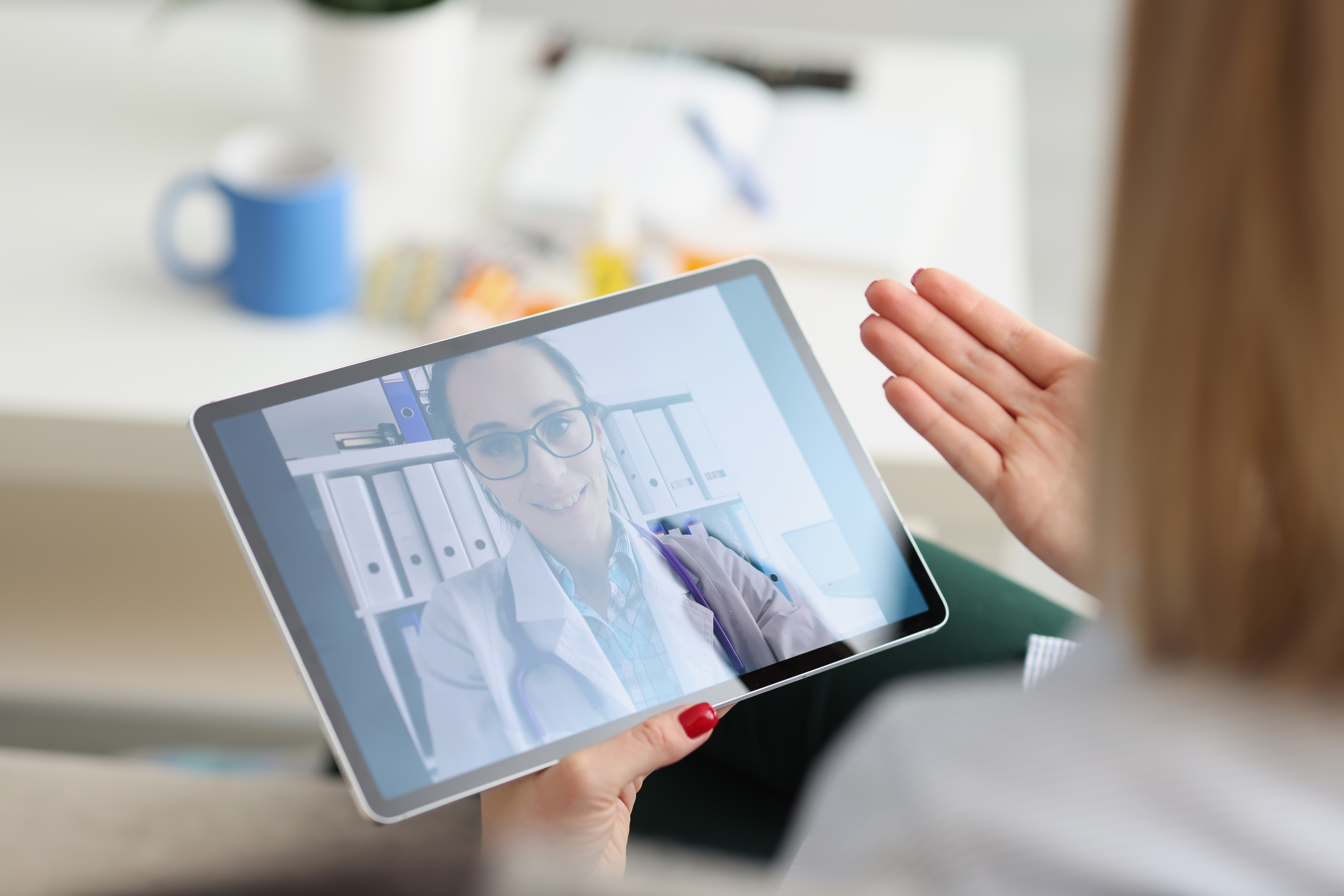 Patient talking to optometrist online